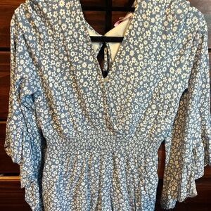 Pink Lily Blue Floral Romper